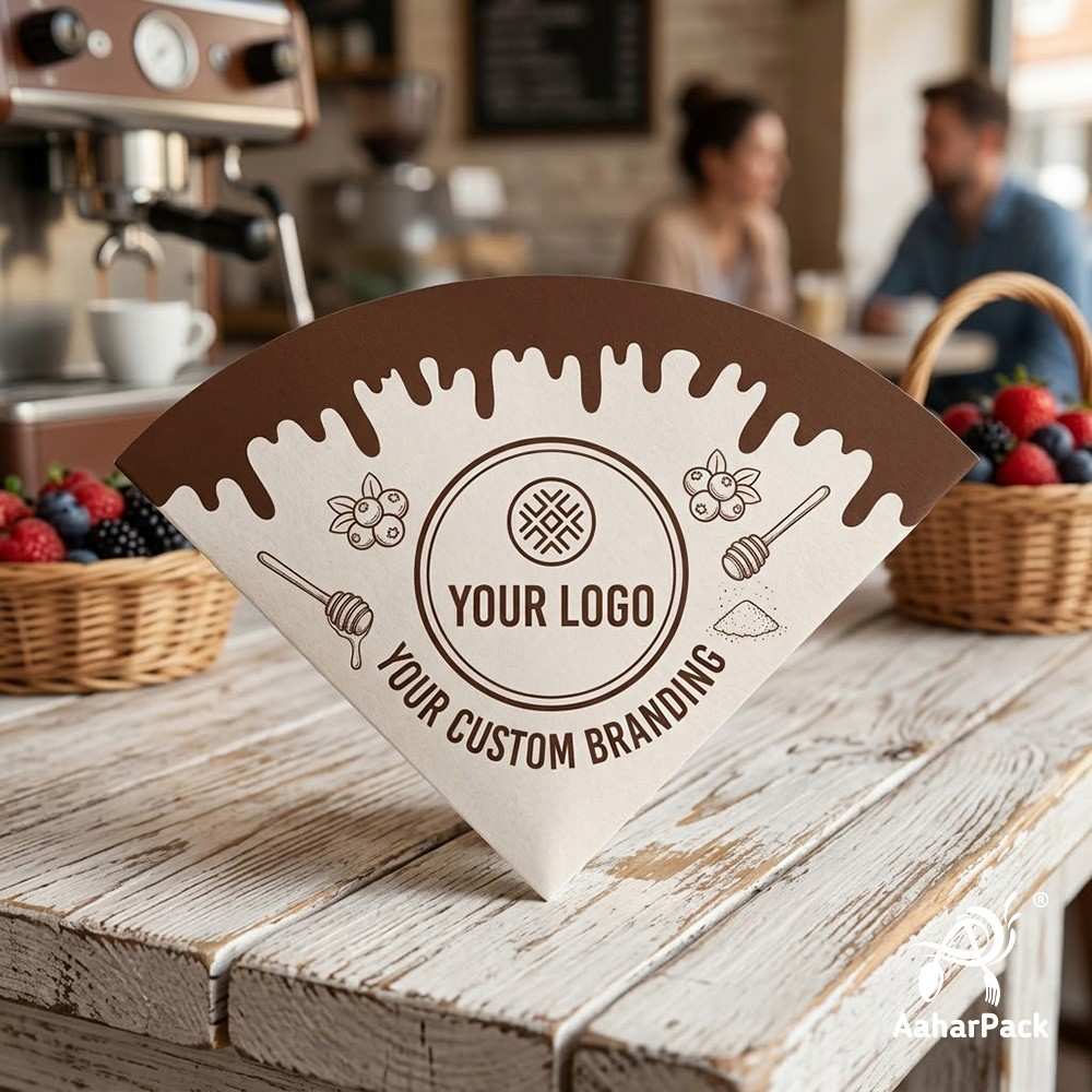 5-Inch Custom Logo Printed Waffle Pouch | Branded V-Shape Dessert Sleeves