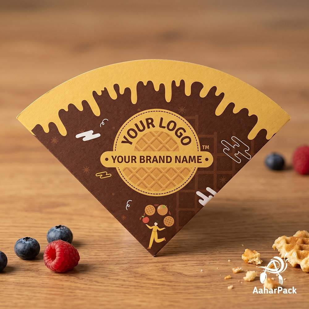 5-Inch Custom Logo Printed Waffle Pouch | Branded V-Shape Dessert Sleeves
